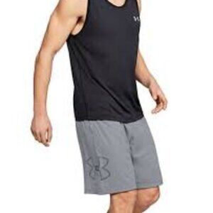 UNDER ARMOUR MEN'S UA TECH LOGO GREY BLACK LOOSE SHORTS SIZE XL BRAND NEW
